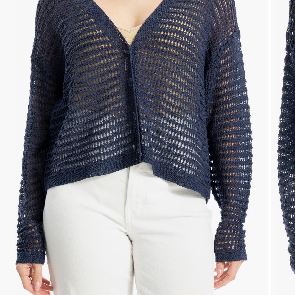 Max Studio Navy Blue Women's Crochet Sweater